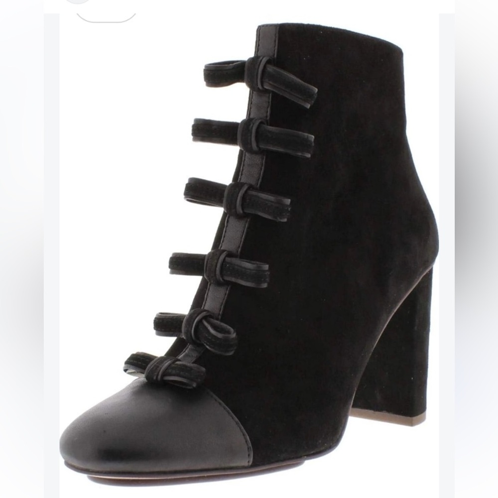 See by Chloé Black Suede & Leather Cap-Toe Ankle Boots